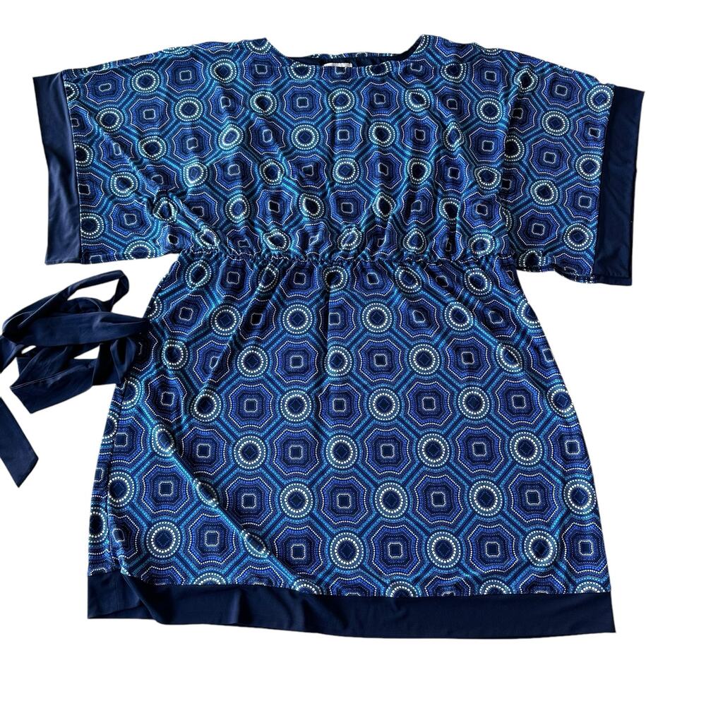 Womens Dress Size 2XL Blue Caftan Style With Tie Loose Fitting Hippie Indie Fun